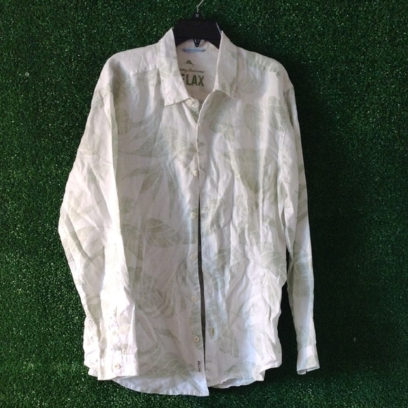 Tommy Bahama Relax 100% Linen Shirt with Green Accents - Picture 1 of 4